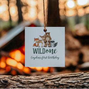 Étiquettes Cadeau Premier anniversaire d'animal de forêt Wild One