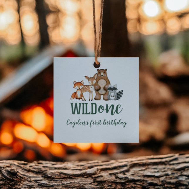 Étiquettes Cadeau Premier anniversaire d'animal de forêt Wild One (Créateur téléchargé)