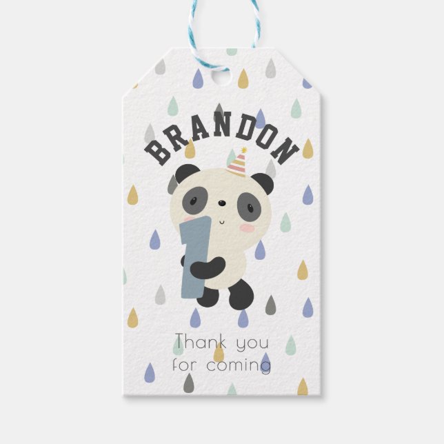 Étiquettes-cadeau Premier Anniversaire de Cute Panda (Devant)