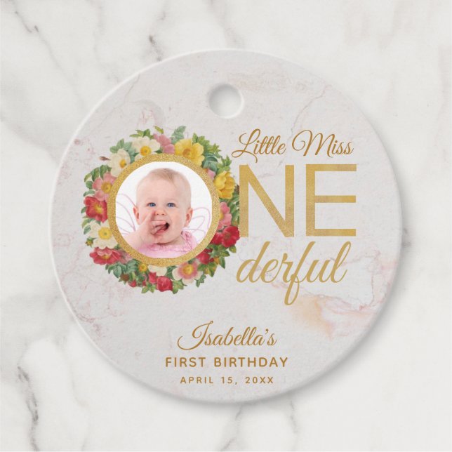 Étiquettes Cadeau Premier anniversaire extraordinaire Rose photo Wre (Devant)