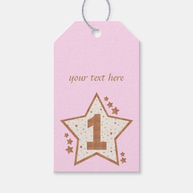 Étiquettes-cadeau Premier Anniversaire rose et Gold Star (Devant)