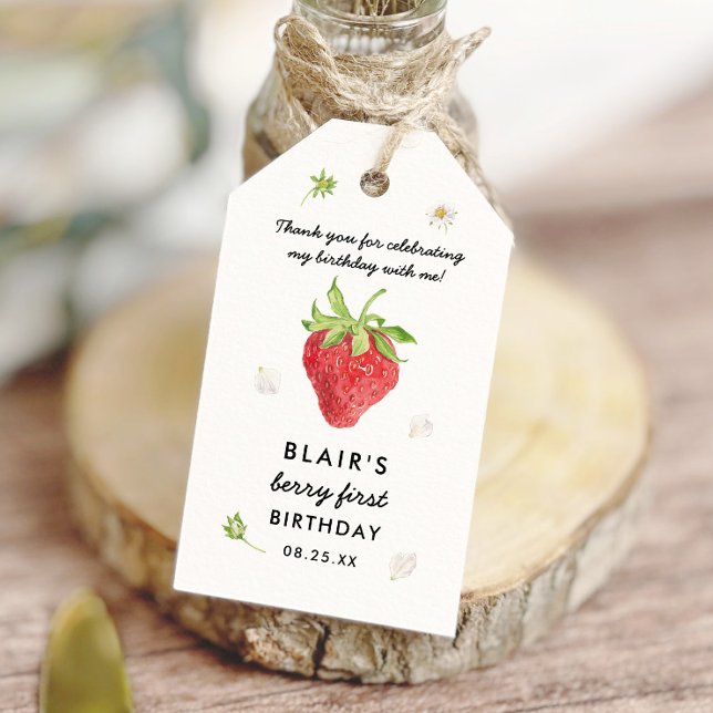 Étiquettes-cadeau Premier anniversaire Strawberry Berry Merci (Créateur téléchargé)