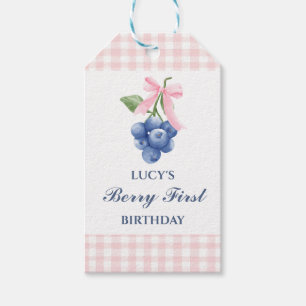 Étiquettes-cadeau Premier bleuet anniversaire Ruban rose Gingham