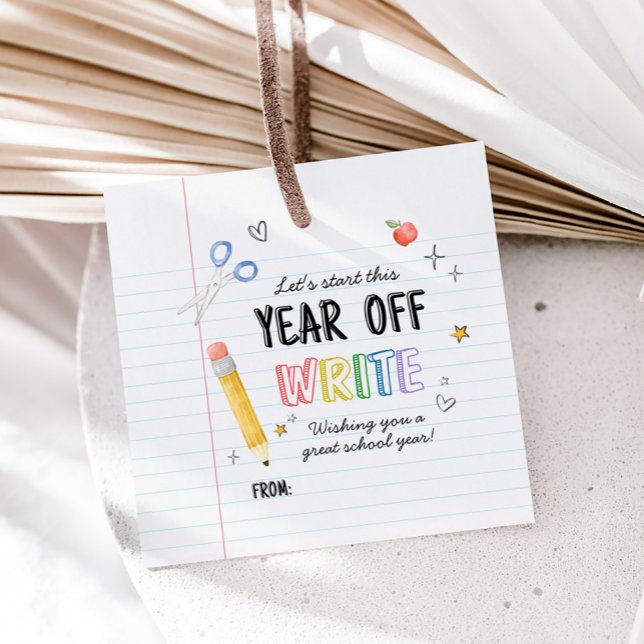 Étiquettes Cadeau Premier jour Retour au Carré scolaire (Back to School First Day Square Favor Tags)