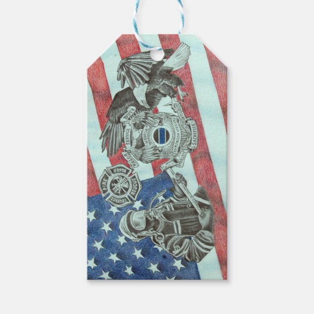 Étiquettes-cadeau Premier répondeur patriotique (Devant)