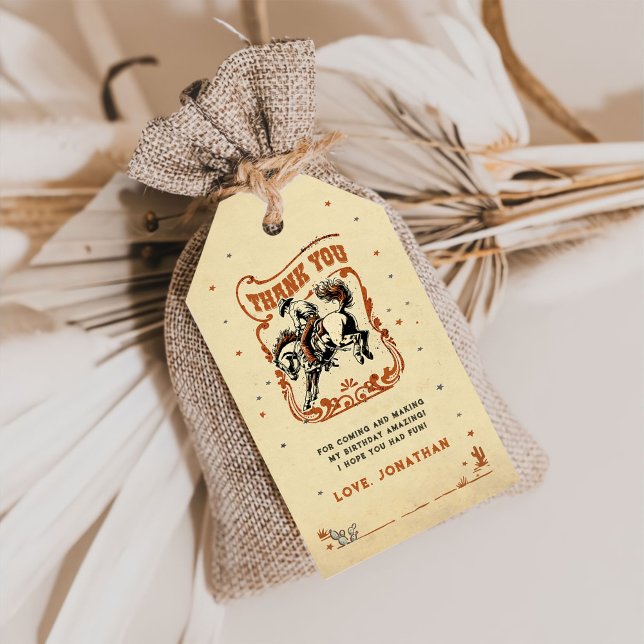Étiquettes-cadeau Premier Rodéo Cow-boy d'Anniversaire Merci (Créateur téléchargé)