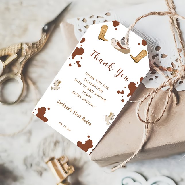 Étiquettes-cadeau Premier Rodeo Western Cowboy (Créateur téléchargé)