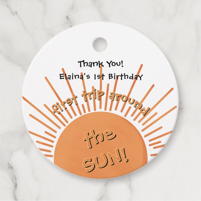 Étiquettes Cadeau Premier Voyage Autour Du Soleil 1Er Anniversaire (Devant)