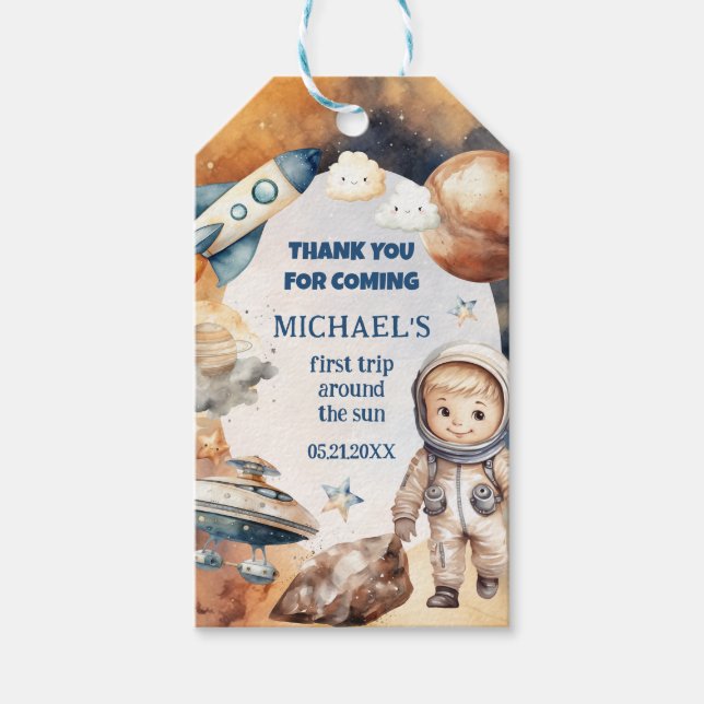 Étiquettes-cadeau Premier voyage autour du Soleil Galaxy 1er anniver (Devant)