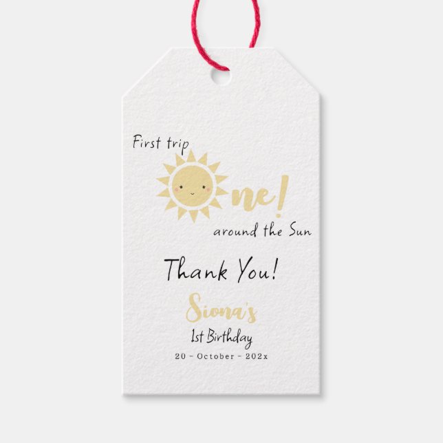 Étiquettes-cadeau Premier Voyage Autour Du Soleil Mignonne 1Er Anniv (Devant)