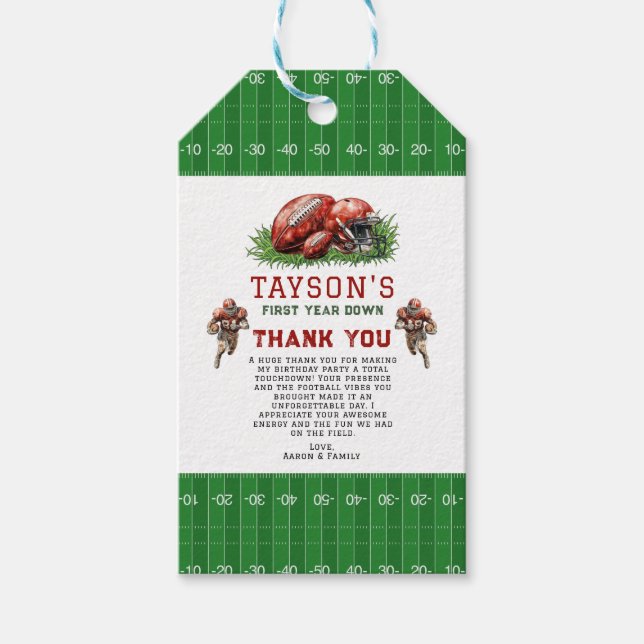 Étiquettes-cadeau Première année de football bas 1er anniversaire fê (Devant)