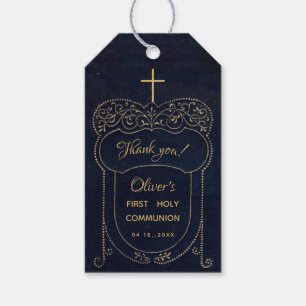 Étiquettes-cadeau Première communion garçon bleu marine vintage croi
