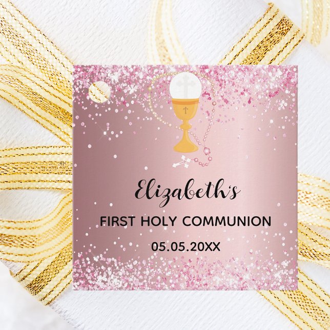 Étiquettes Cadeau Première communion parties scintillant rose merci (Créateur téléchargé)