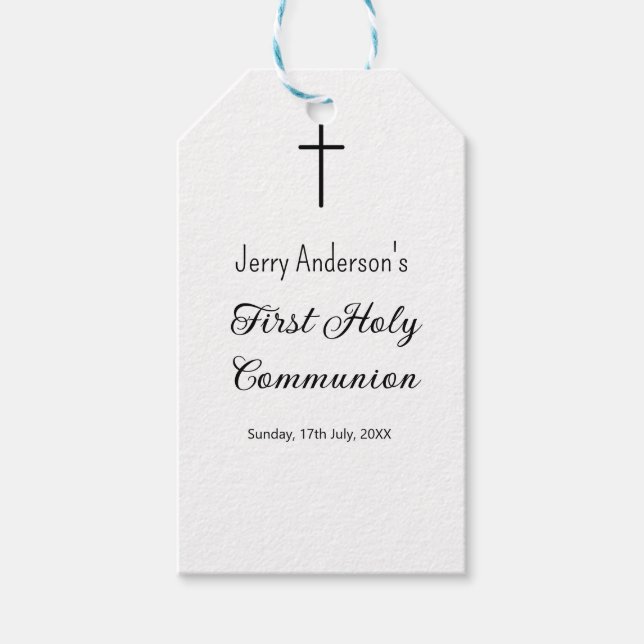 Étiquettes-cadeau Première communion sacrée catholique simple QR min (Devant)