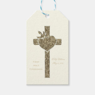 Étiquettes-cadeau Première croix de sainte communion avec la colomb
