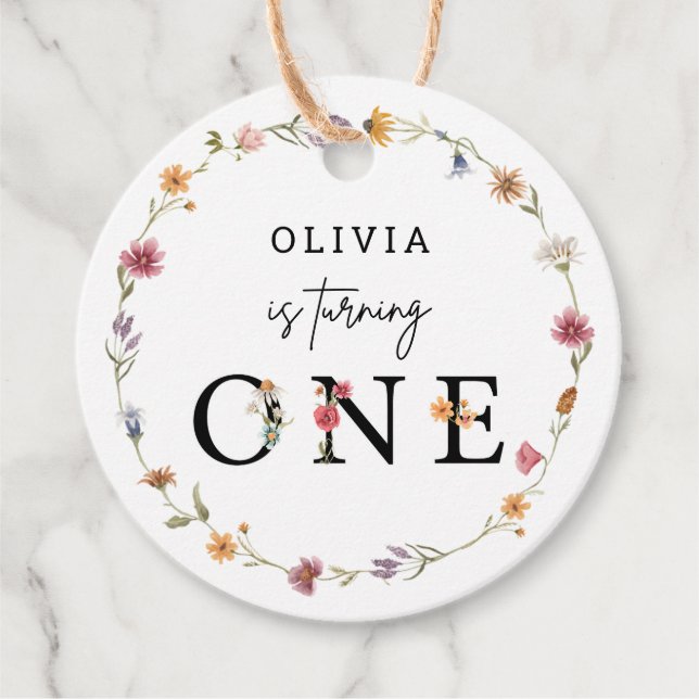 Étiquettes Cadeau Première fête d'anniversaire du Fleur sauvage du p (Devant)
