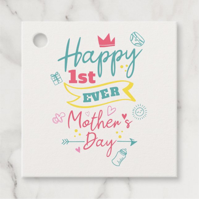Étiquettes Cadeau Première Fête des mères 1ère Fête Maman mignonne P (Devant)