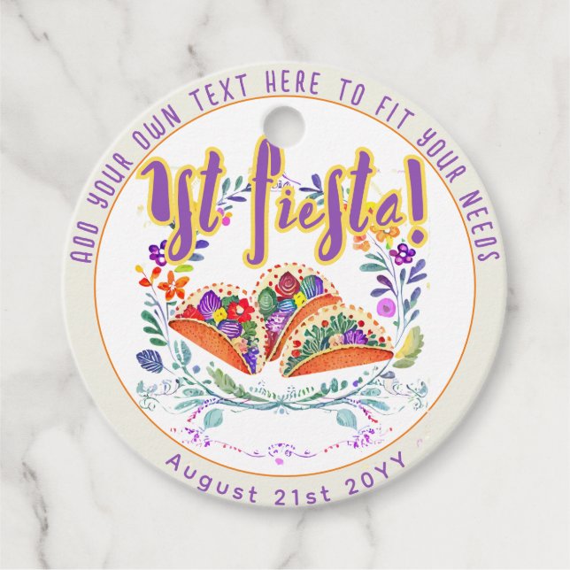 Étiquettes Cadeau Première Fiesta 1er Tacos Fleurs Folkart (Devant)