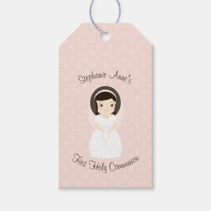 Étiquettes-cadeau Première fille de brune de sainte communion