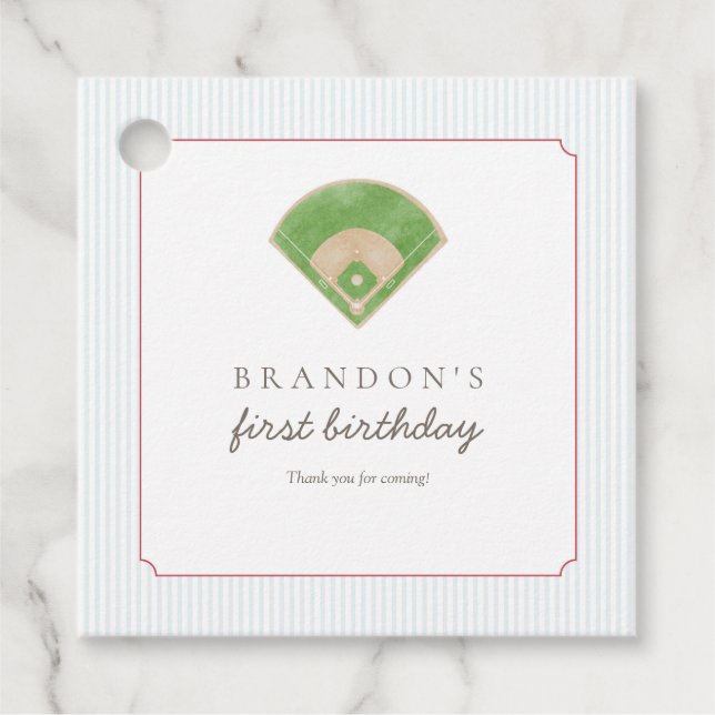 Étiquettes Cadeau Preppy Classic Baseball First Birthday Rookie One (Devant)