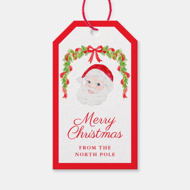 Étiquettes-cadeau Préppy Grandmillennial Red Bows Garland Père Noël (Devant)