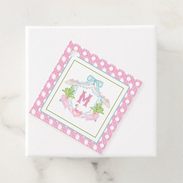 Étiquettes Cadeau Preppy Palm Beach Monogram Crest (En situation)