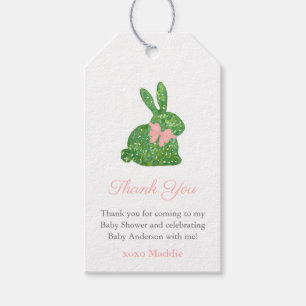 Étiquettes-cadeau Preppy Pink Green Boxwood Bunny Baby Girl Douche