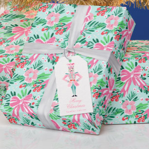 Étiquettes-cadeau Preppy Pink & Green Christmas Nutcracker