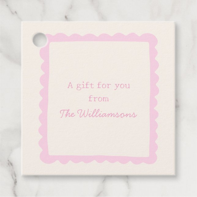 Étiquettes Cadeau Preppy Pink Whimsical Border Custom Gift From (Devant)