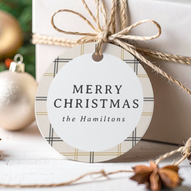 Étiquettes Cadeau Preppy Plaid Double Stripe Christmas Gifting (Créateur téléchargé)