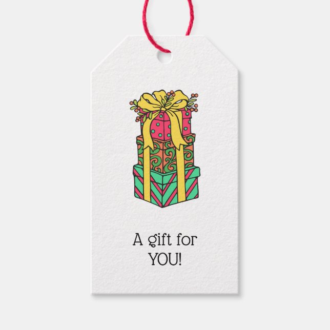 Étiquettes-cadeau Présentations de Noël enroulées empilées Noël (Devant)