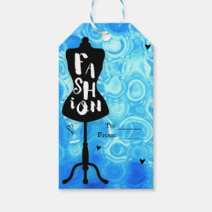 Étiquettes-cadeau Présentoir Mannequin Vintage Rétro Bleu FASHION So
