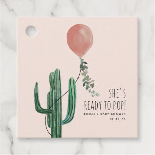 Étiquettes Cadeau Prêt À Pop Pink Balloon Cactus Baby shower fille