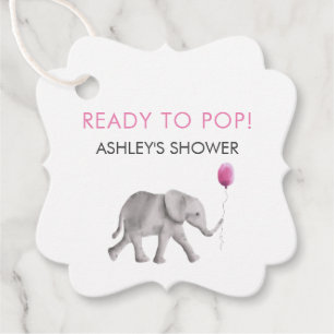 Étiquettes Cadeau Prêt à taper Tags, Elephant Baby shower Tags, Rose