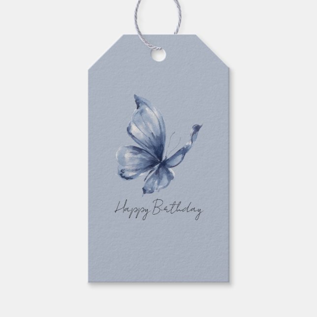 Étiquettes-cadeau Pretty Blue Butterfly Birthday (Devant)