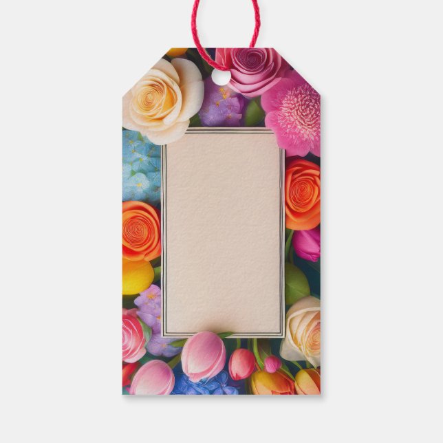 Étiquettes-cadeau Pretty Floral Framed Roses Tulips Hydrangea (Dos)