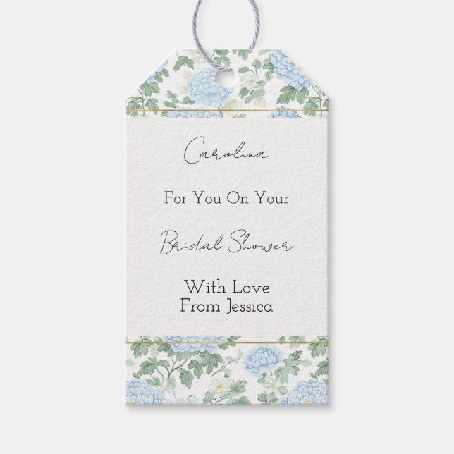 Étiquettes-cadeau Pretty Light Blue White Flowers Bridal Shower (Devant)