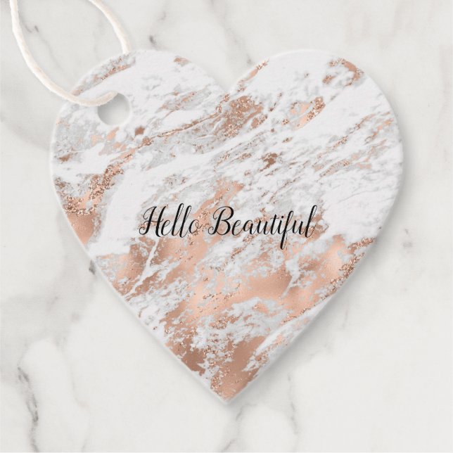 Étiquettes Cadeau Pretty Rose Gold White Glitzy Marble (Devant)