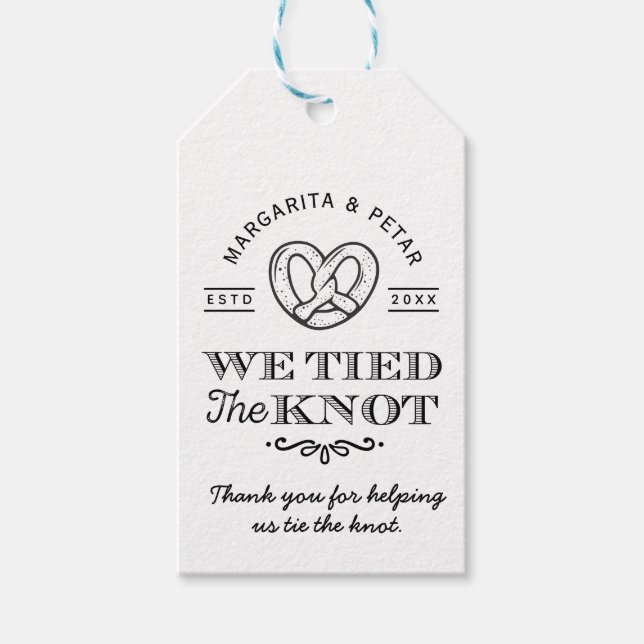 Étiquettes-cadeau Pretzel Nous Avons Lié Le Merci De Noeud Mariage R (Devant)