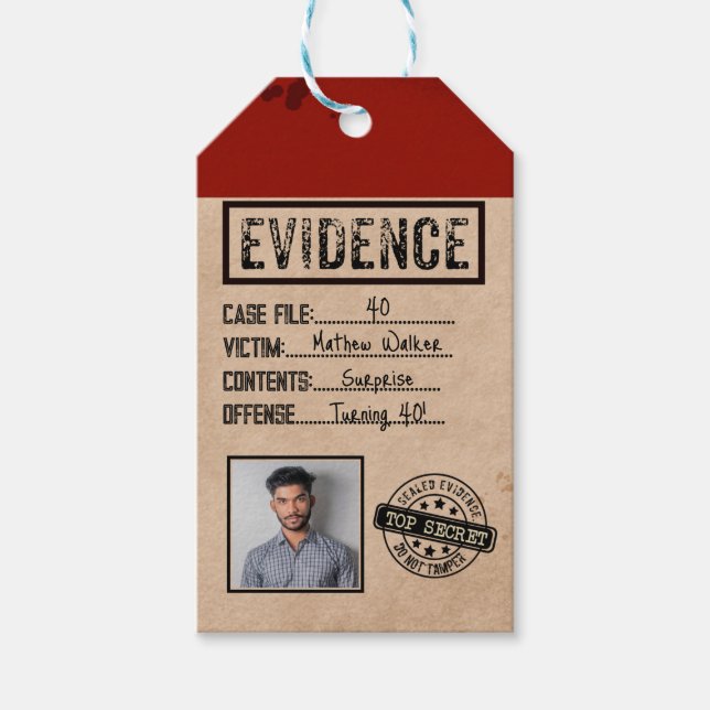 Étiquettes-cadeau Preuve crime vrai meurtre mystère Vin photo (Devant)