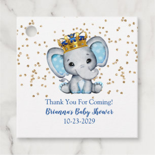 Étiquettes Cadeau Prince Royal Blue Gold Elephant Boy Baby shower Fa