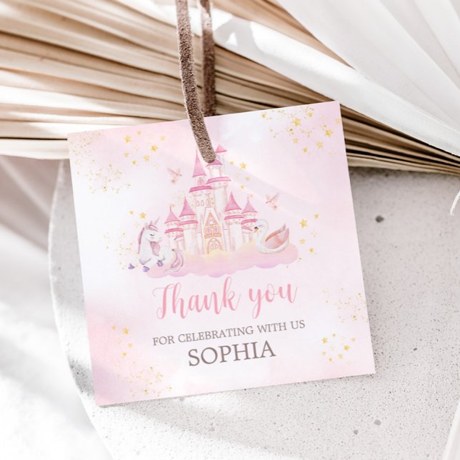 Étiquettes Cadeau Princess 4e Carré de fête d'anniversaire (Four Ever a Princess Birthday Party Favor Tags)