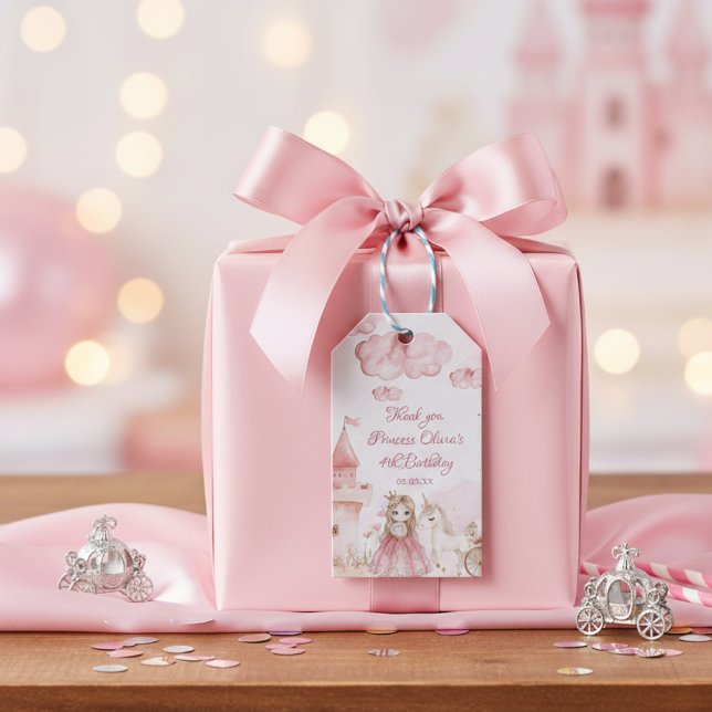 Étiquettes-cadeau Princess 4th birthday Pink Castle Unicorn Party  (Créateur téléchargé)