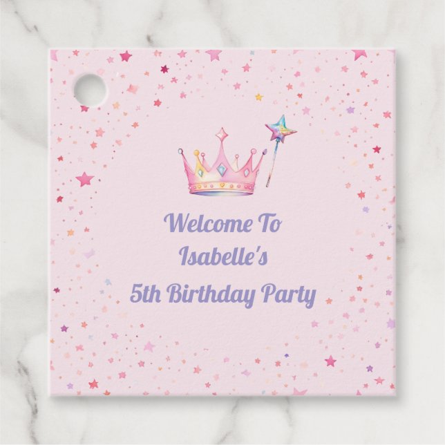 Étiquettes Cadeau Princess Crown Pink Little Girl 5e anniversaire (Devant)