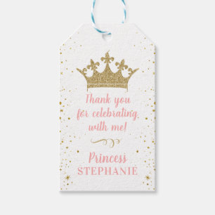 Étiquettes-cadeau Princess Party Couronne rose or Merci Favoriser
