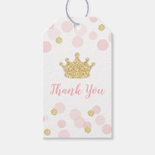 Étiquettes-cadeau Princesse Anniversaire Merci Paillettes Or Rose