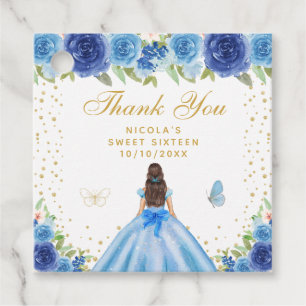 Étiquettes Cadeau Princesse aux Cheveux Bruns Fleur Bleue Sweet Sixt