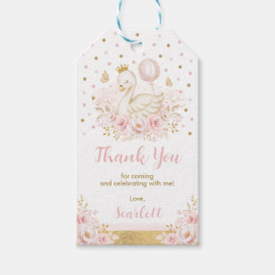 Étiquettes-cadeau Princesse de cygne rose et or avec ballons Anniver
