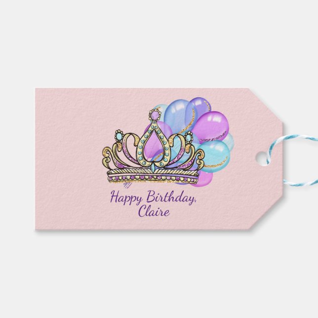 Étiquettes-cadeau Princesse de la petite fille Anniversaire (Devant (Horizontal))