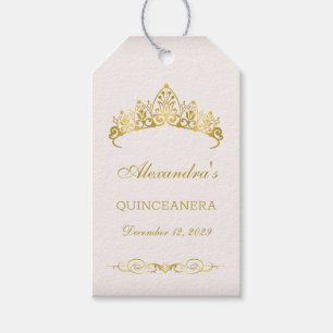 Étiquettes-cadeau Princesse d'or diadème Quinceanera